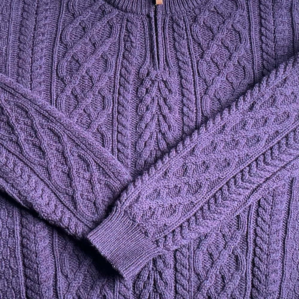 Aran Crafts aubergine Color 1/4 zip Merino wool pullover Sz M made Ireland 🇮🇪 - Picture 8 of 9
